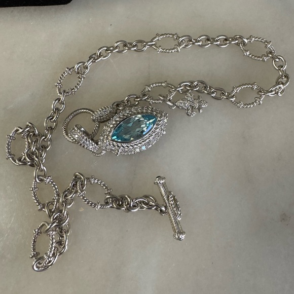 Judith Ripka SS and blue quartz 18 inch necklace . - Picture 5 of 15